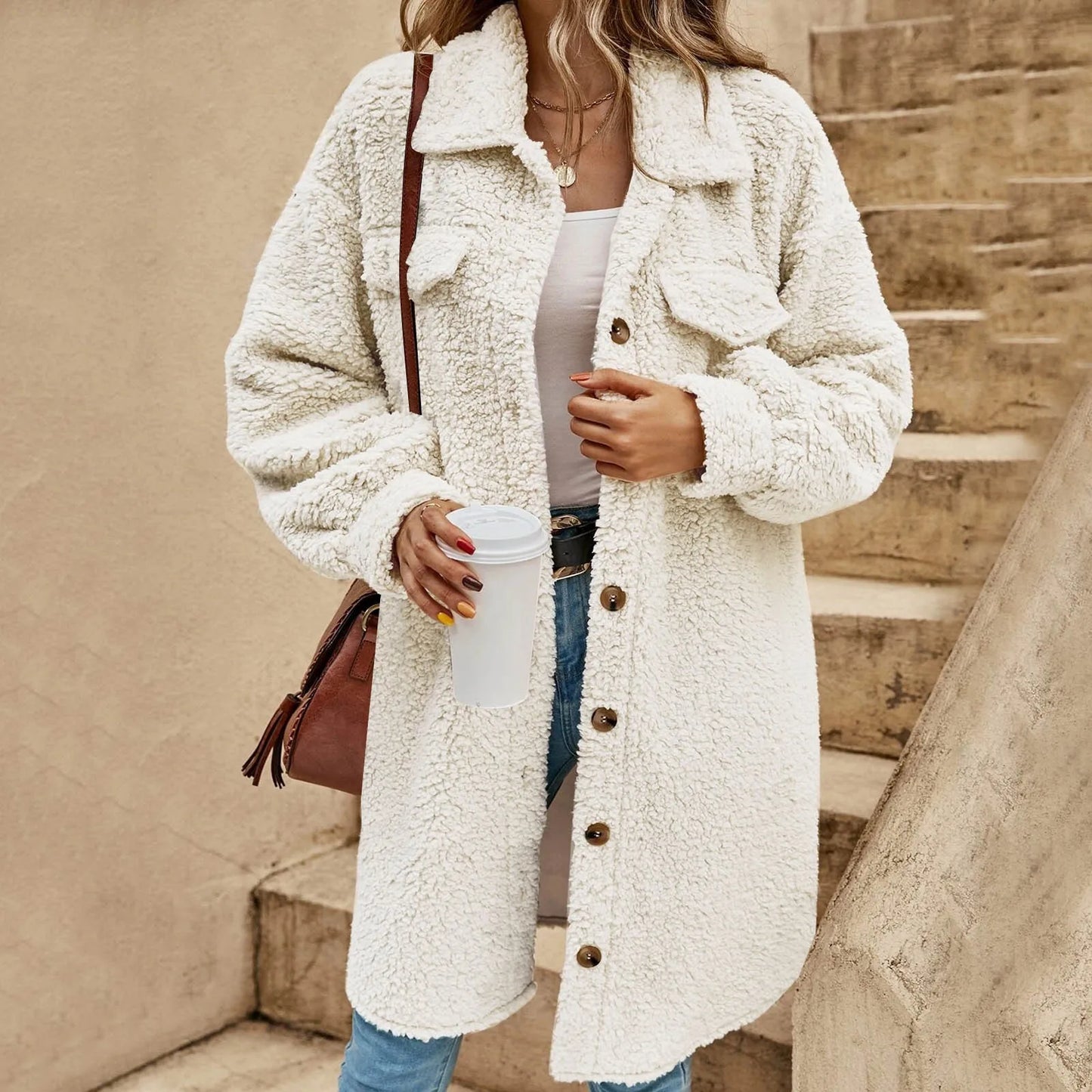 Warm Outerwear Solid Long Coat Ladies Fashion Jacket