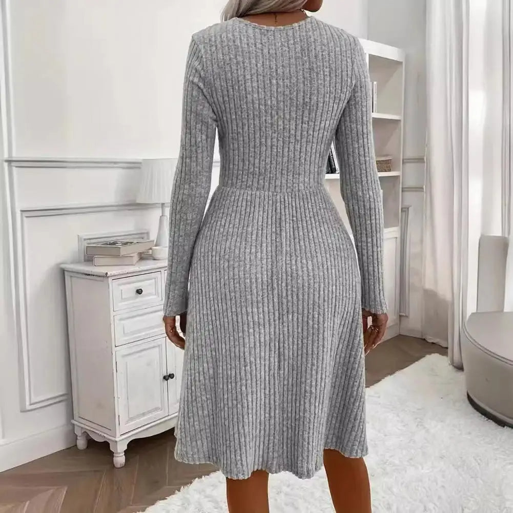 Women Knitted midi dresses Long Sleeves Sweater