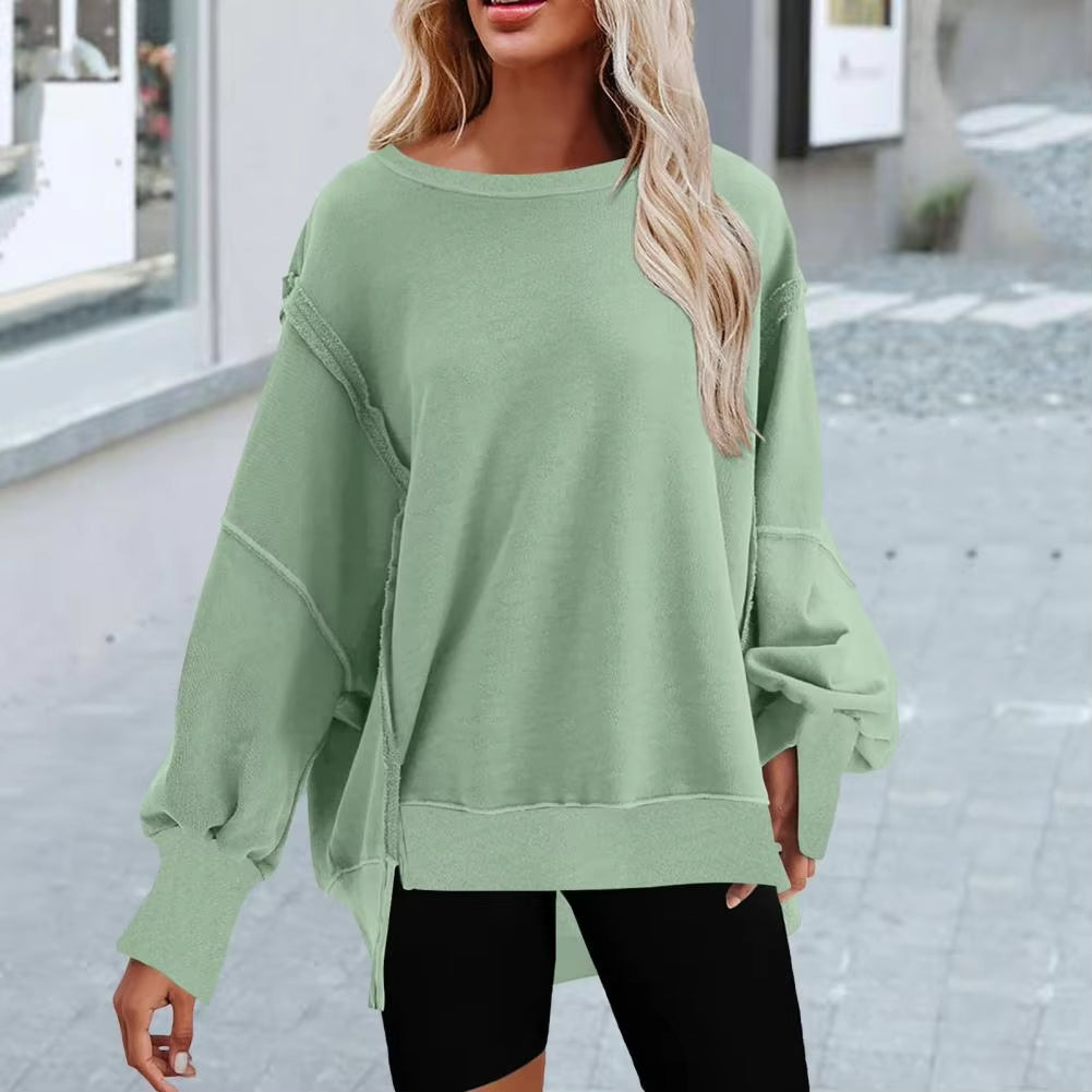 Loose Sweatshirt Autumn Winter Solid Color Crew Neck Non-Fading Casual Pullover