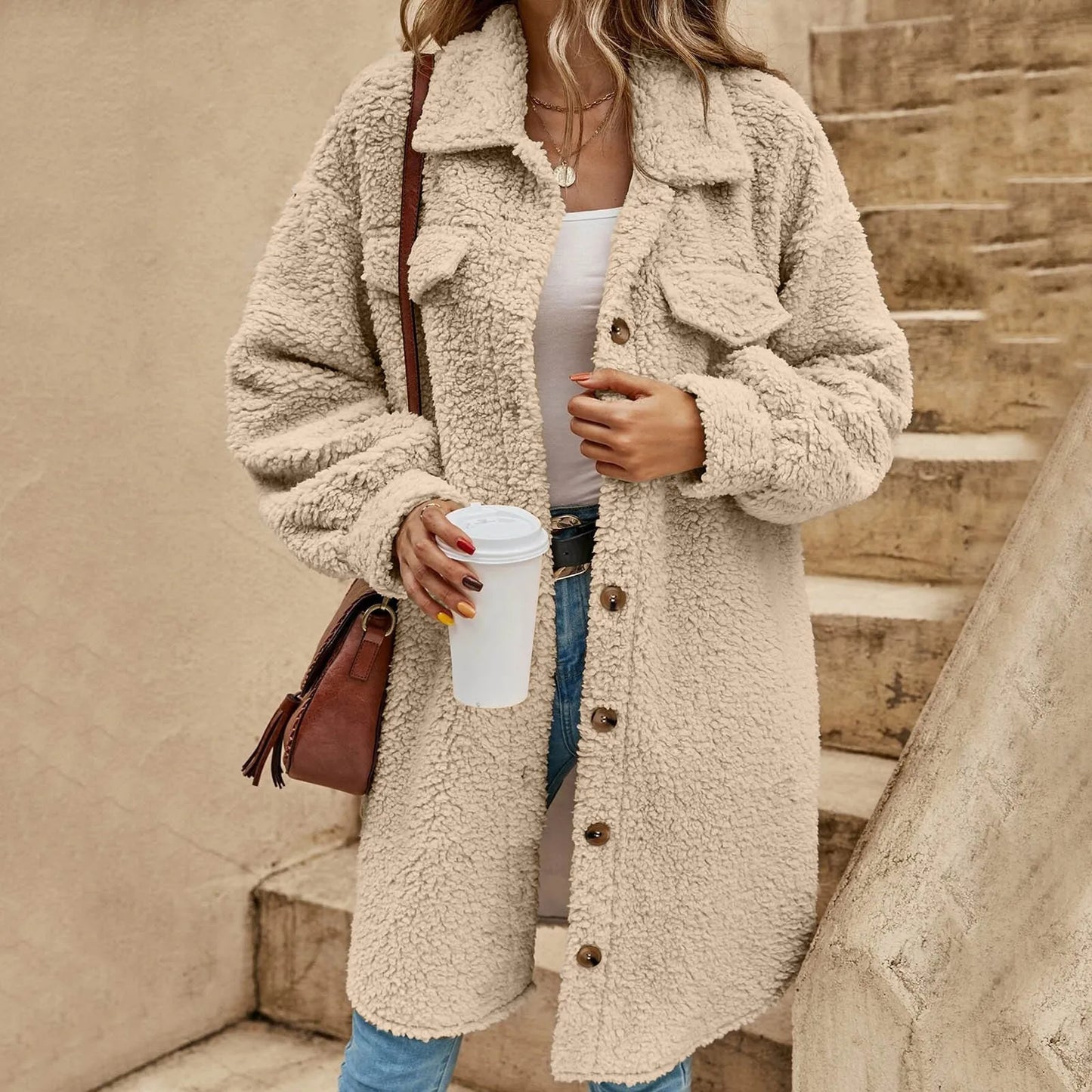 Warm Outerwear Solid Long Coat Ladies Fashion Jacket