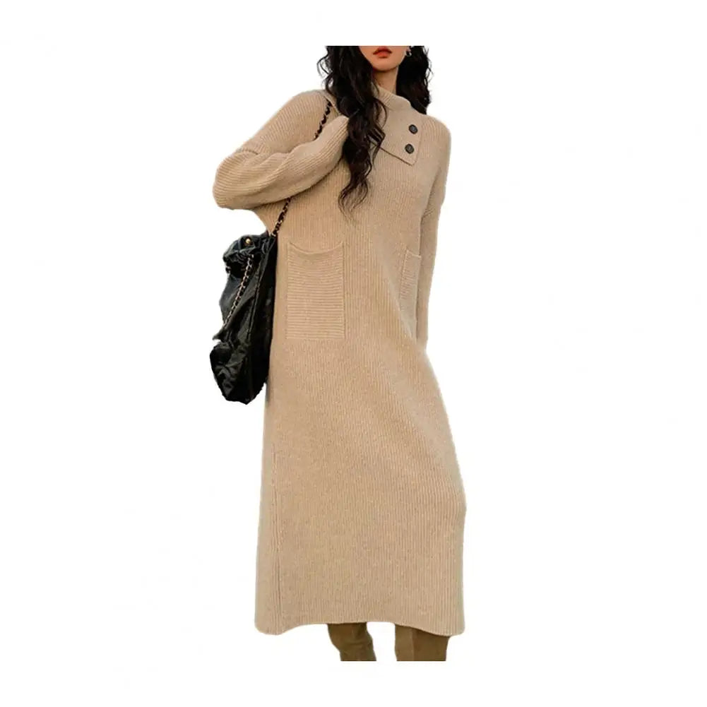 Autumn and Winter Women Sweater Dress Korean Style High Collar Pullover Dress