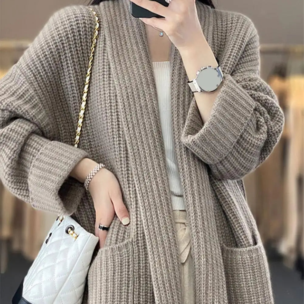 Women's Lapel Knitted Cardigan High-end Sticky Sweater Jacket