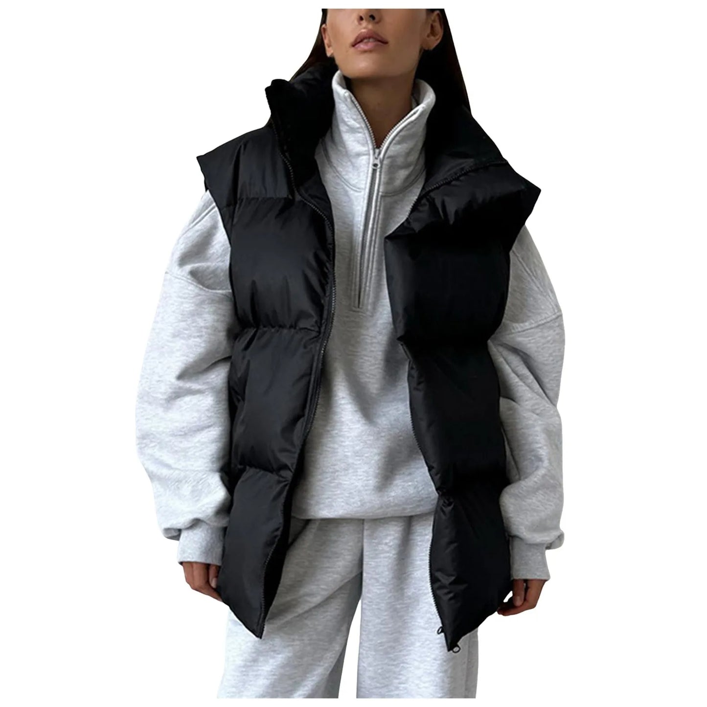 Women Stand Collar Sleeveless Vest Autumn Keep Warm Windproof Puffer Jacket