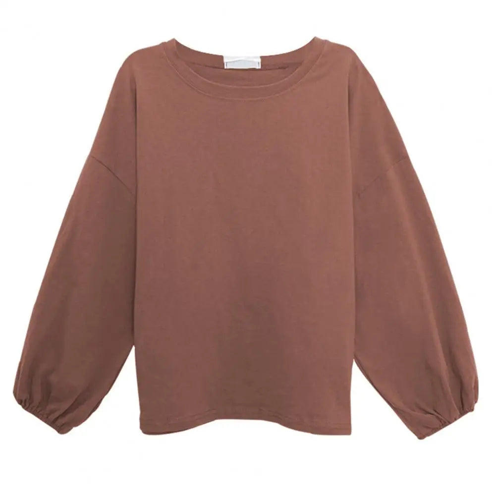 Round Neck Lantern Long Sleeve Elastic Cuffs Tee Shirt