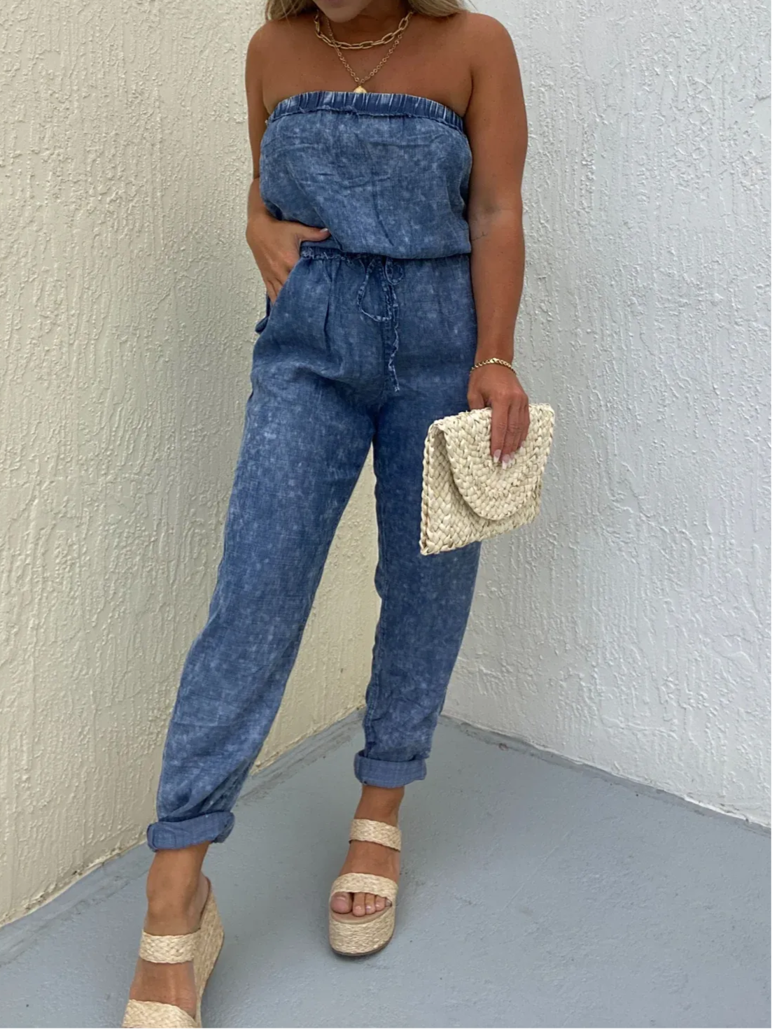 Women's Strapless Denim Jumpsuit