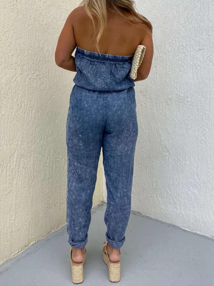 Women's Strapless Denim Jumpsuit