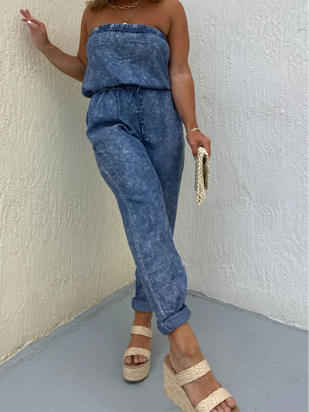 Women's Strapless Denim Jumpsuit