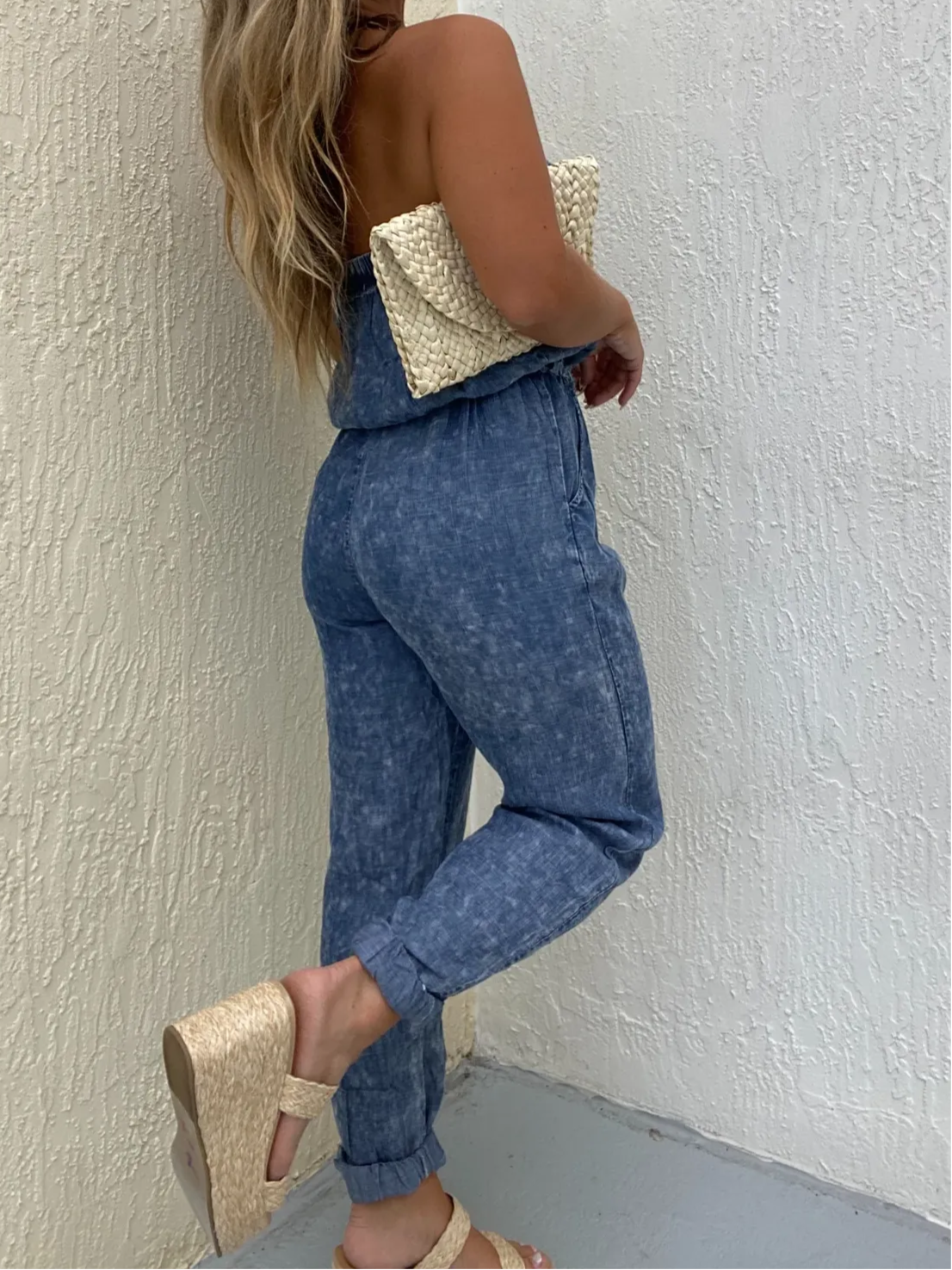 Women's Strapless Denim Jumpsuit