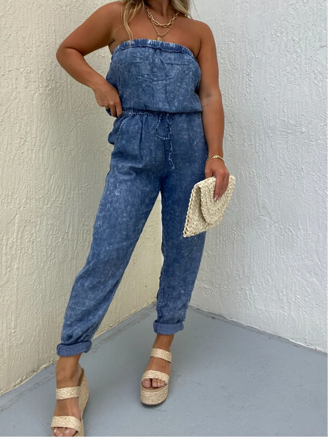 Women's Strapless Denim Jumpsuit