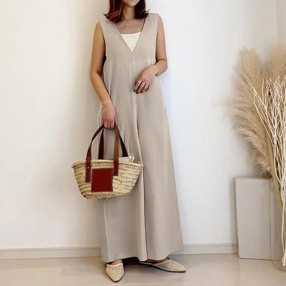 Oversize Women's Summer Jumpsuits Solid Color Straight Wide Leg Women Jumpsuit