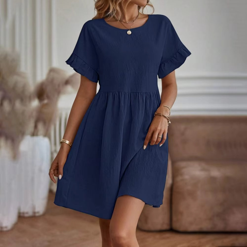 Summer Solid Beach Sundress Female Korean Fashion Slim Sexy Casual Short Sleeve Blouse Dress