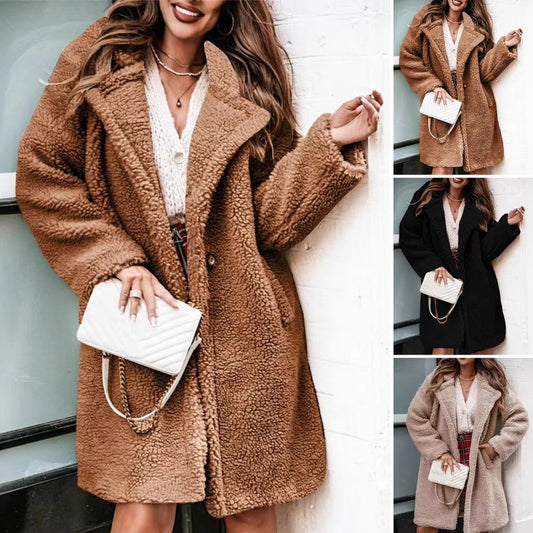 Women Plush Coat Stylish Women's Lapel Jacket with Double-sided Plush Coat