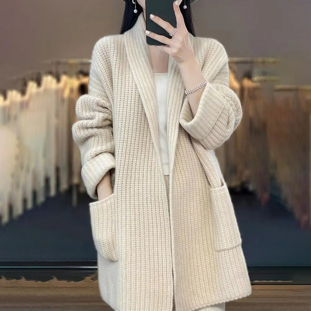 Women's Lapel Knitted Cardigan High-end Sticky Sweater Jacket