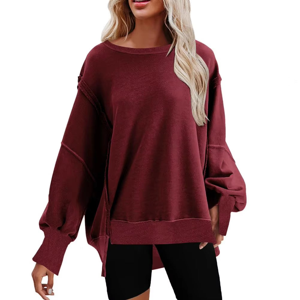 Loose Sweatshirt Autumn Winter Solid Color Crew Neck Non-Fading Casual Pullover