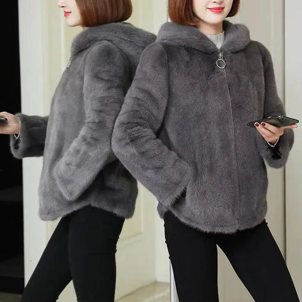 Women Winter Coat Double-sided Thick Cozy Plush Hooded Long Sleeves