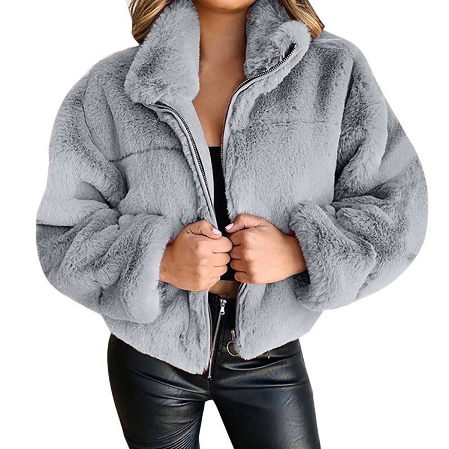 Women Rabbit Fur Imitation Plush Coat Thick Warm Jacket