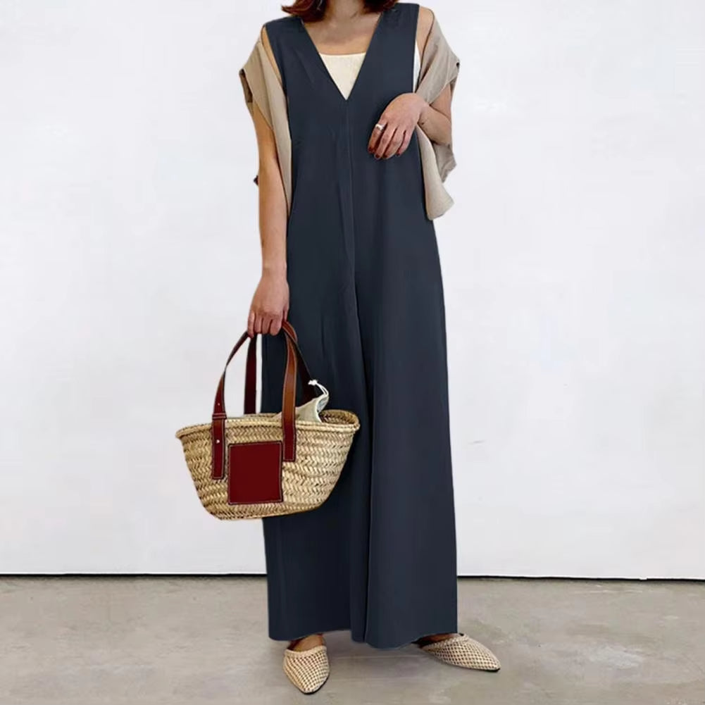 Oversize Women's Summer Jumpsuits Solid Color Straight Wide Leg Women Jumpsuit