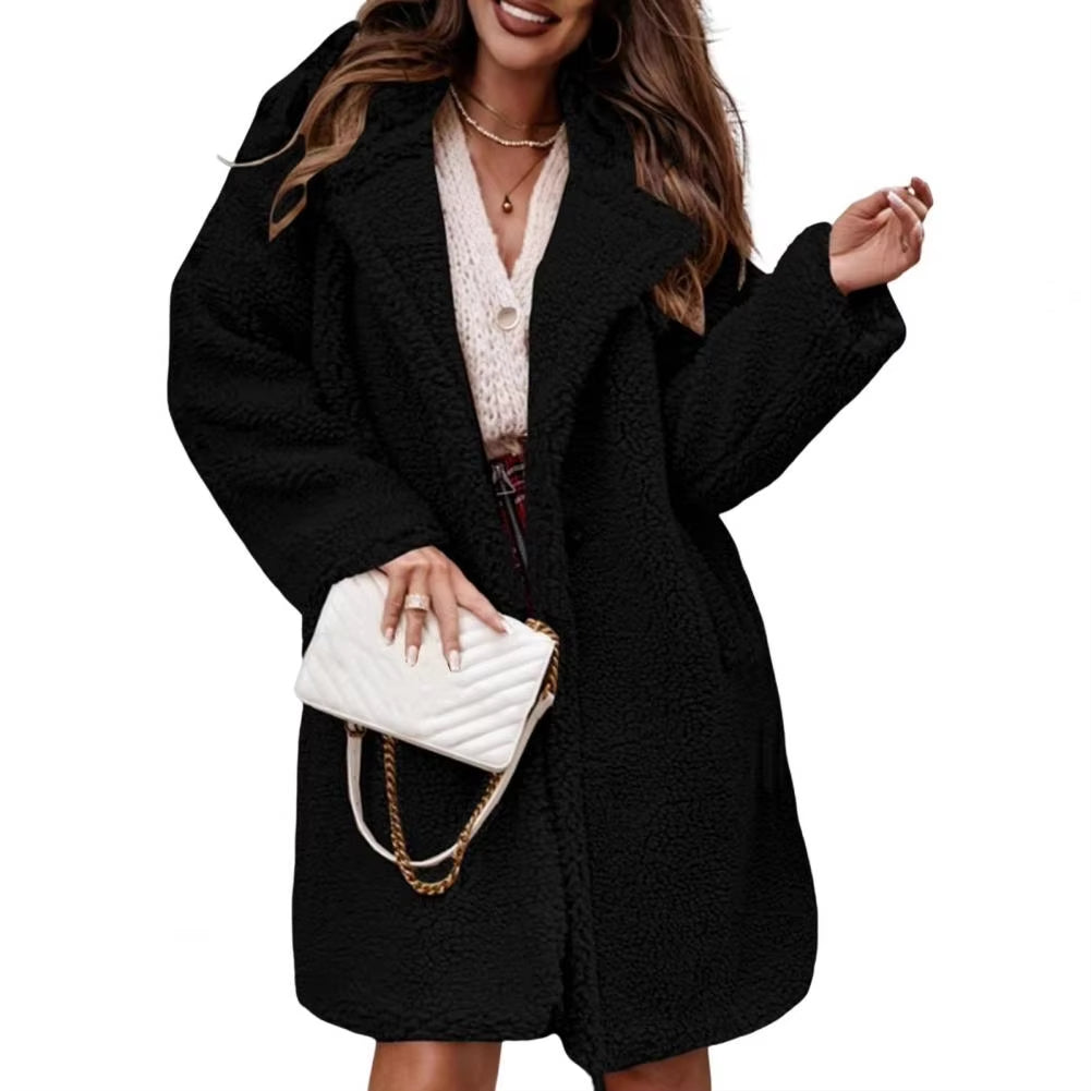 Women Plush Coat Stylish Women's Lapel Jacket with Double-sided Plush Coat