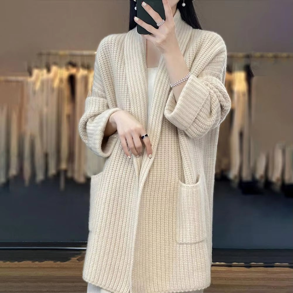 Women's Lapel Knitted Cardigan High-end Sticky Sweater Jacket