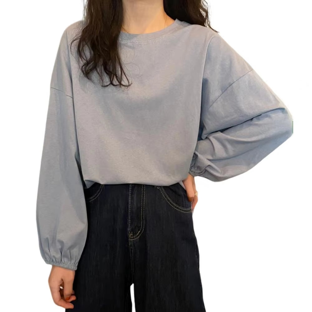 Round Neck Lantern Long Sleeve Elastic Cuffs Tee Shirt