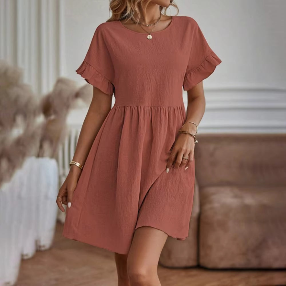 Summer Solid Beach Sundress Female Korean Fashion Slim Sexy Casual Short Sleeve Blouse Dress