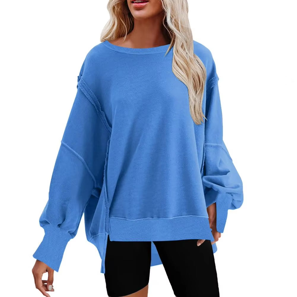 Loose Sweatshirt Autumn Winter Solid Color Crew Neck Non-Fading Casual Pullover