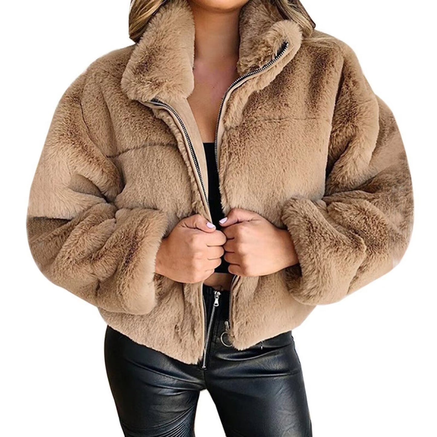 Women Rabbit Fur Imitation Plush Coat Thick Warm Jacket