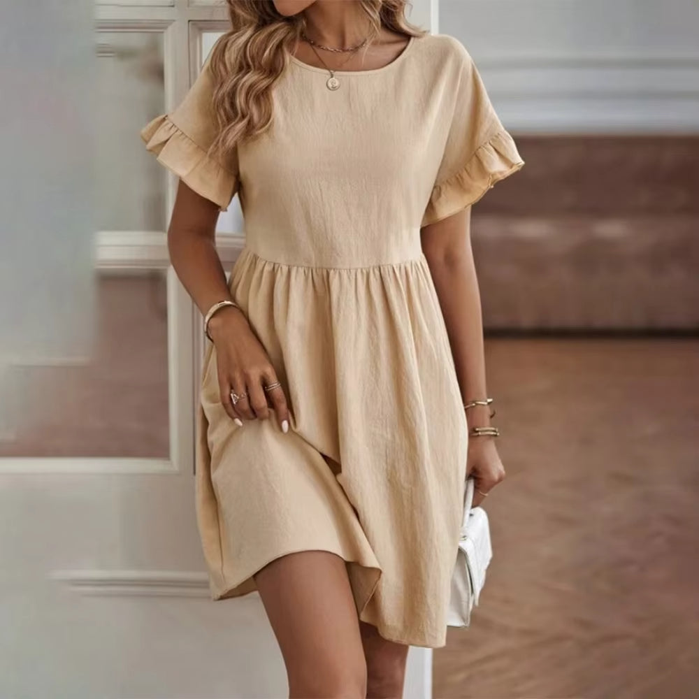 Summer Solid Beach Sundress Female Korean Fashion Slim Sexy Casual Short Sleeve Blouse Dress