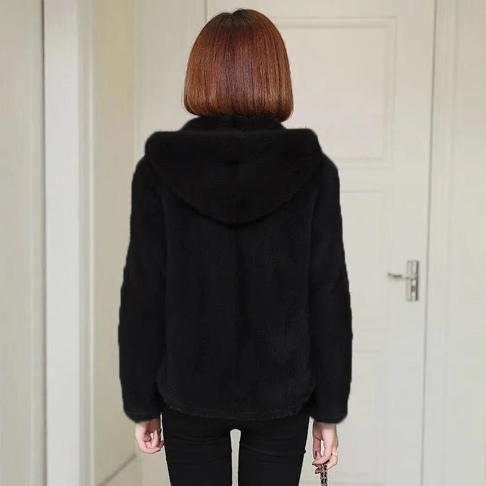 Women Winter Coat Double-sided Thick Cozy Plush Hooded Long Sleeves