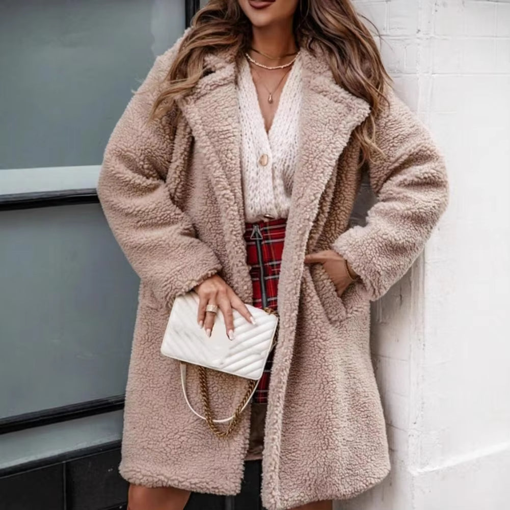 Women Plush Coat Stylish Women's Lapel Jacket with Double-sided Plush Coat