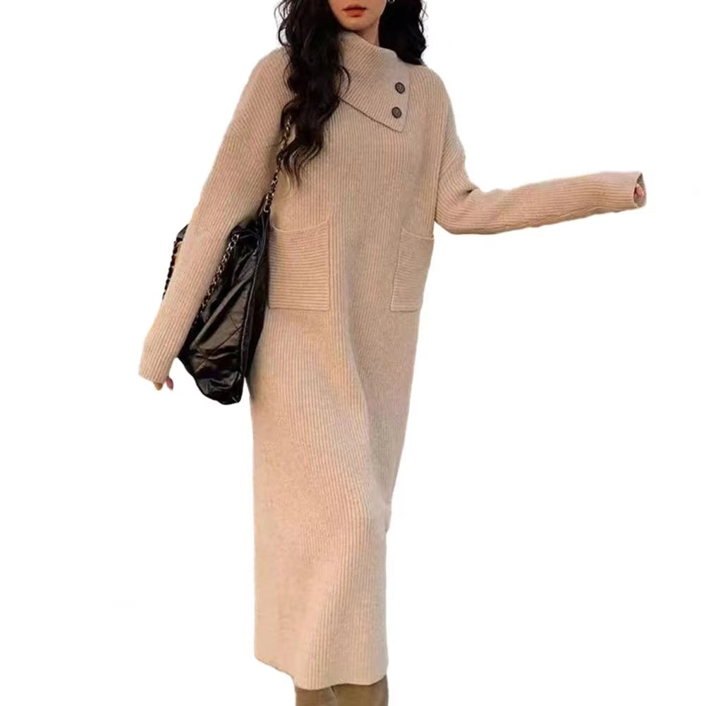 Autumn and Winter Women Sweater Dress Korean Style High Collar Pullover Dress