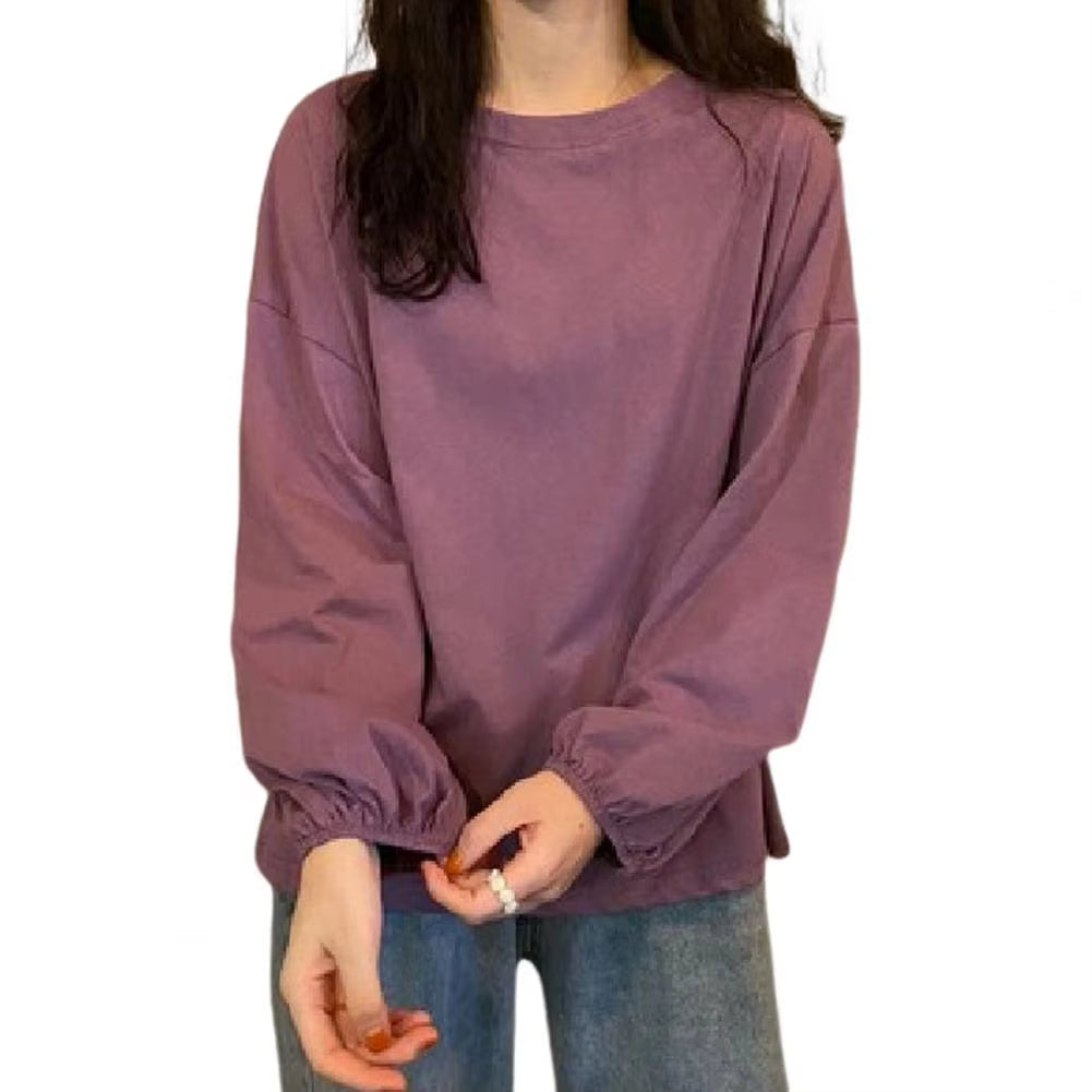 Round Neck Lantern Long Sleeve Elastic Cuffs Tee Shirt