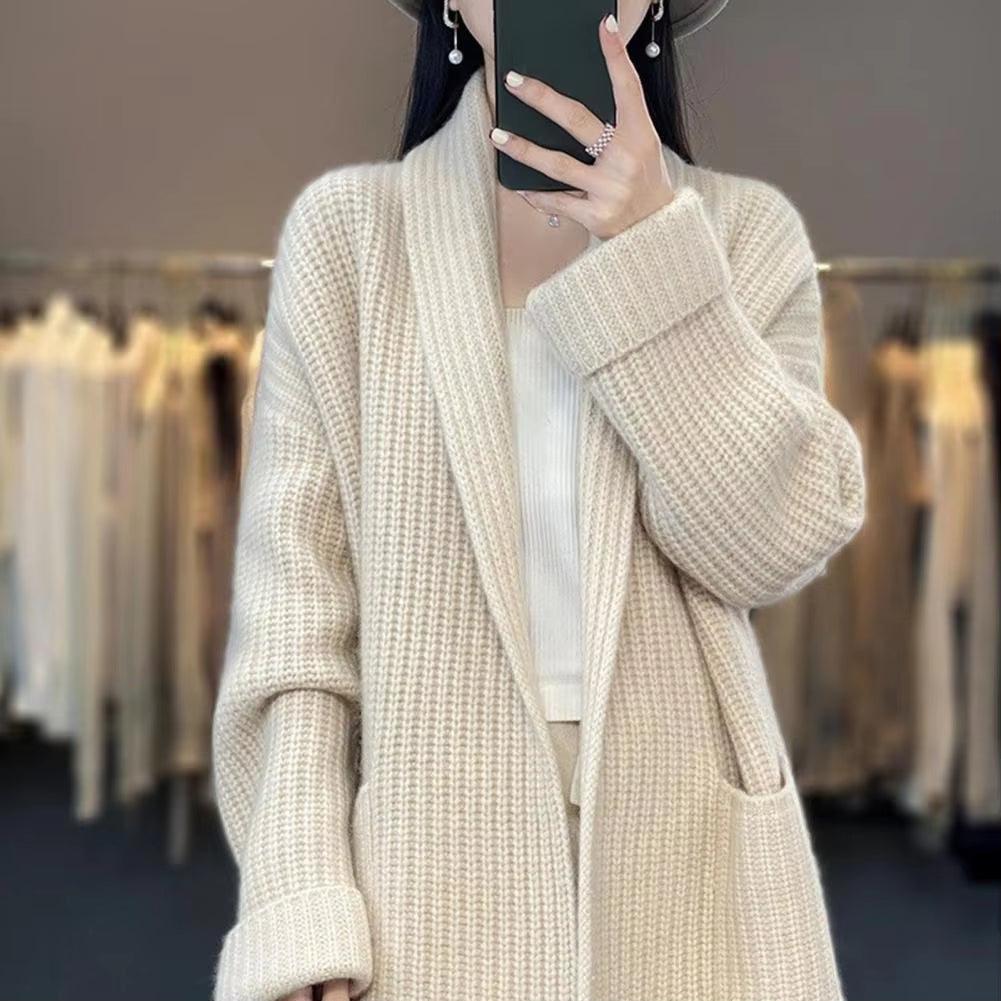 Women's Lapel Knitted Cardigan High-end Sticky Sweater Jacket