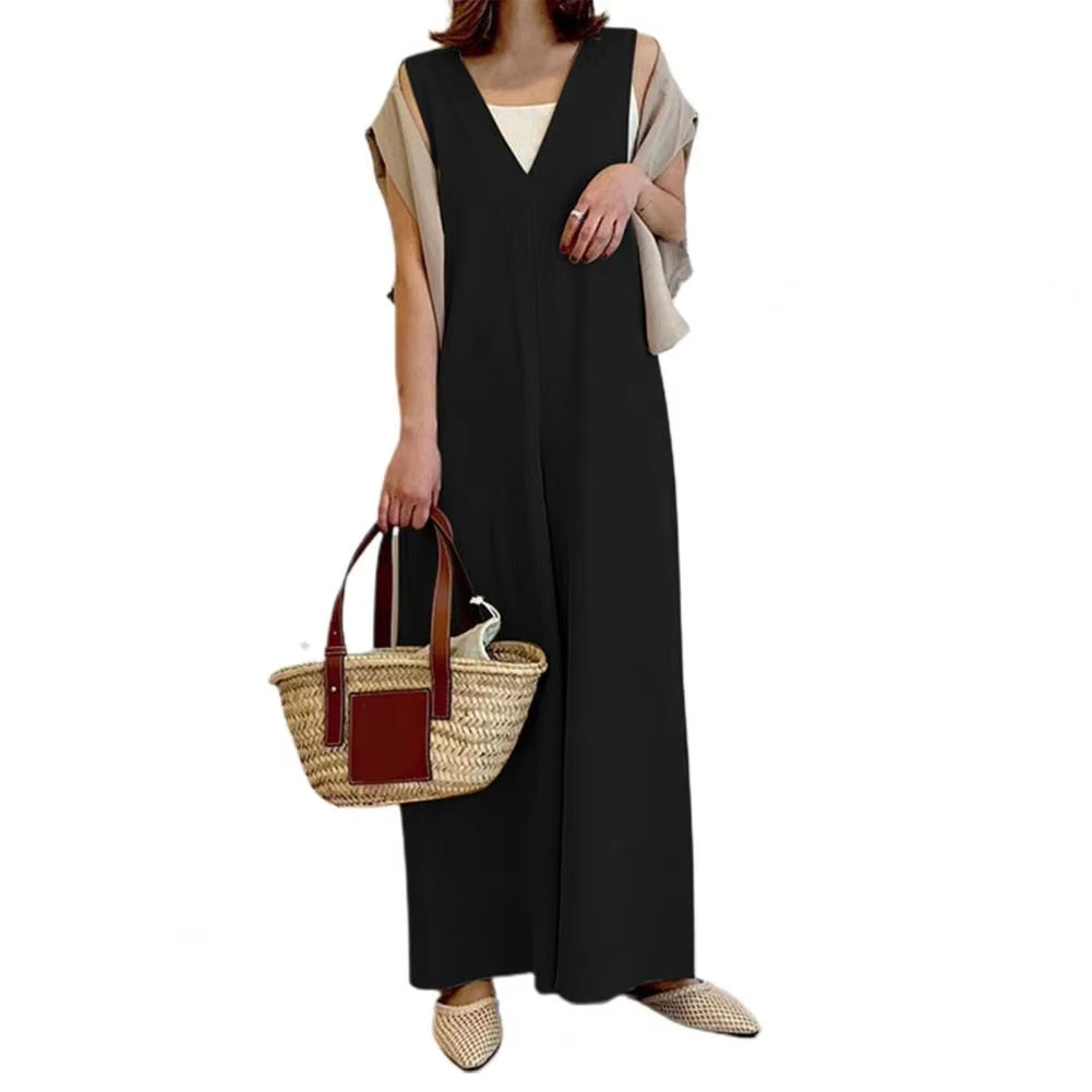 Oversize Women's Summer Jumpsuits Solid Color Straight Wide Leg Women Jumpsuit