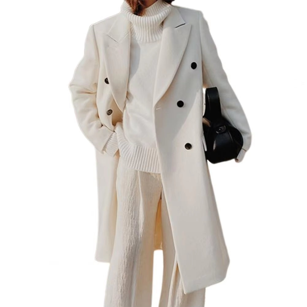 Woolen Suit Jacket Thick Elegant Coat Solid Color Loose Women Coat