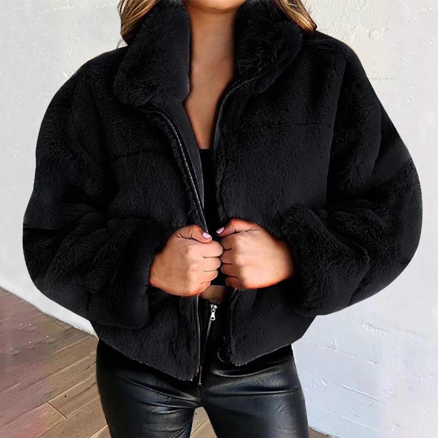 Women Rabbit Fur Imitation Plush Coat Thick Warm Jacket