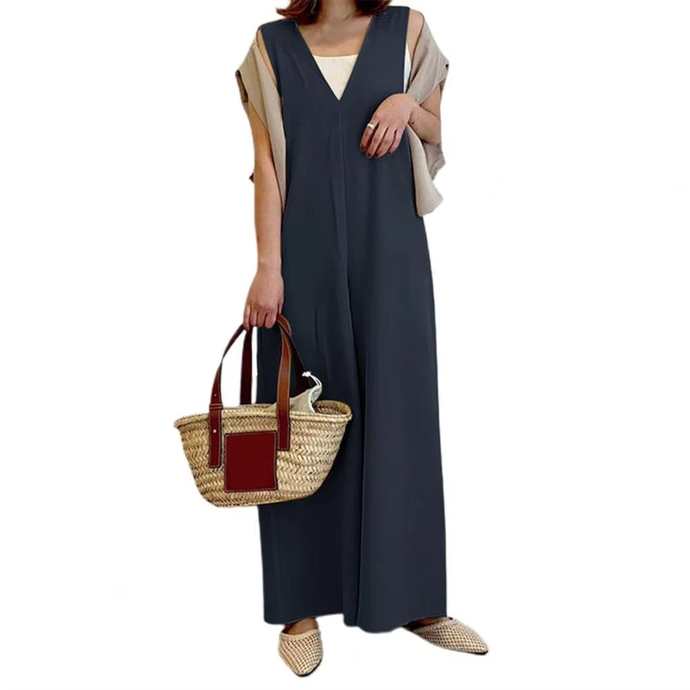 Oversize Women's Summer Jumpsuits Solid Color Straight Wide Leg Women Jumpsuit