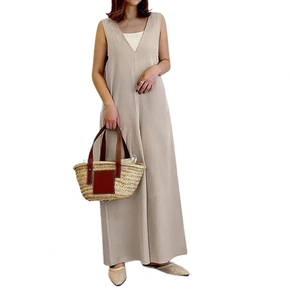 Oversize Women's Summer Jumpsuits Solid Color Straight Wide Leg Women Jumpsuit