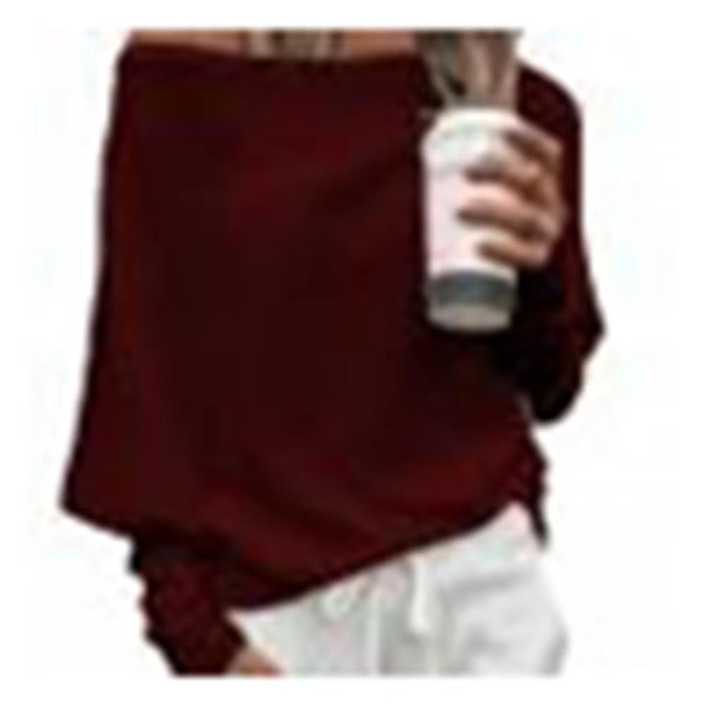 Women Solid Color Off Shoulder Long Sleeve Sweater Loose Knitted Sweater