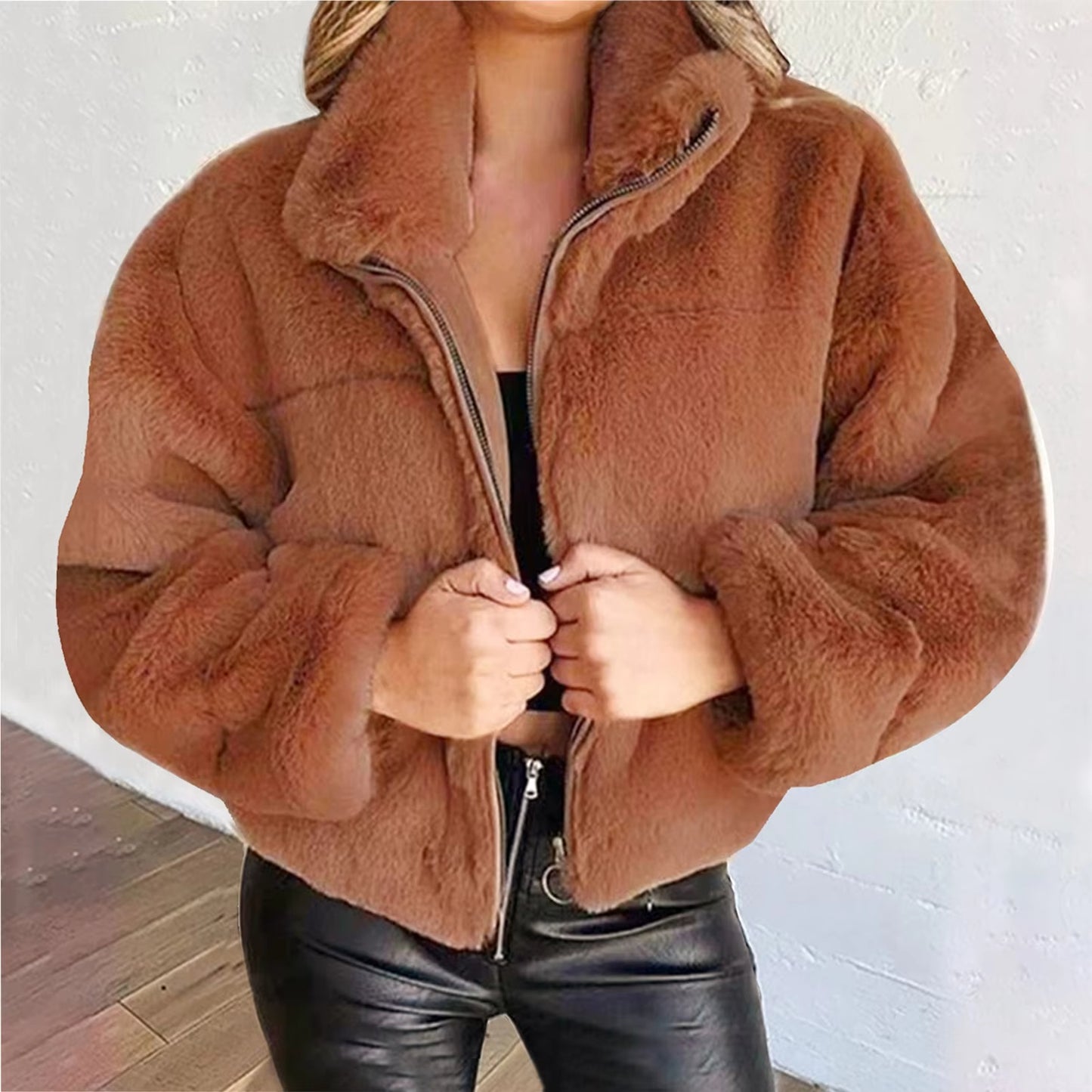 Women Rabbit Fur Imitation Plush Coat Thick Warm Jacket