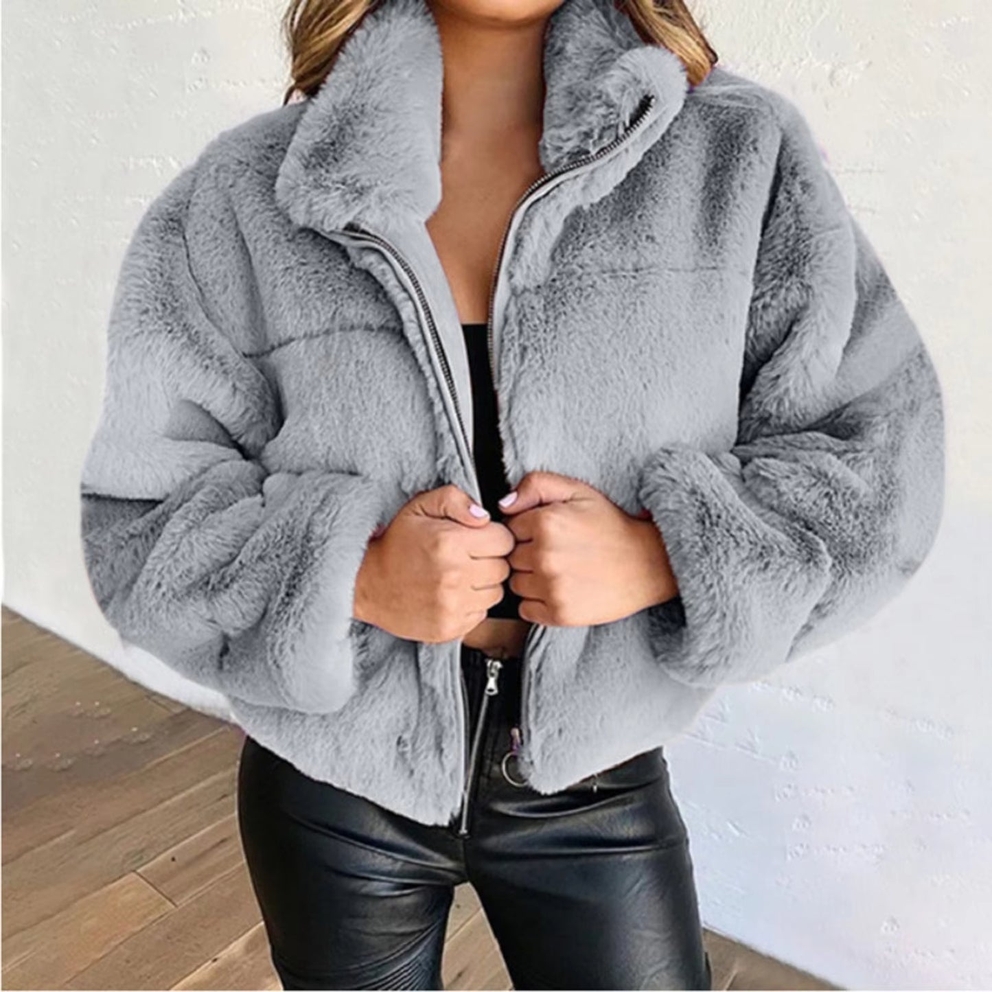 Women Rabbit Fur Imitation Plush Coat Thick Warm Jacket