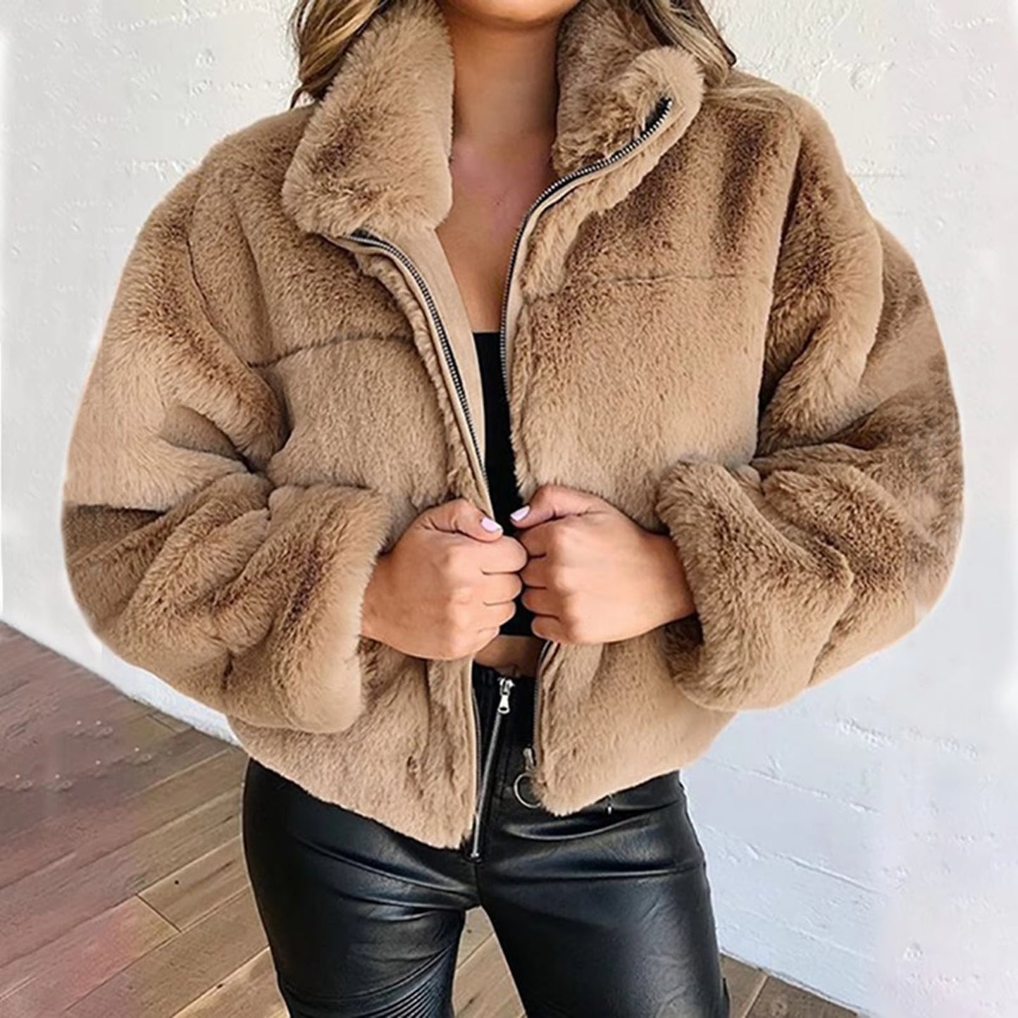 Women Rabbit Fur Imitation Plush Coat Thick Warm Jacket