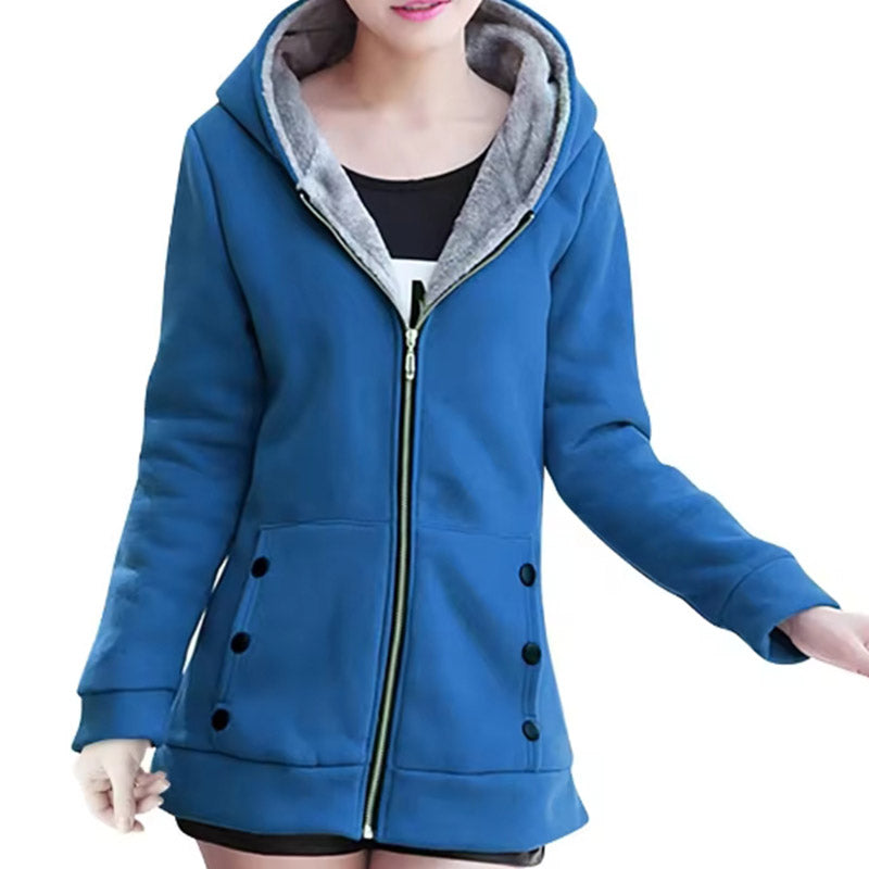 Women'S Fashion Thicken Warm Zipper Cardigan Sweater Hooded Jacket